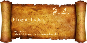 Hinger Lajos névjegykártya